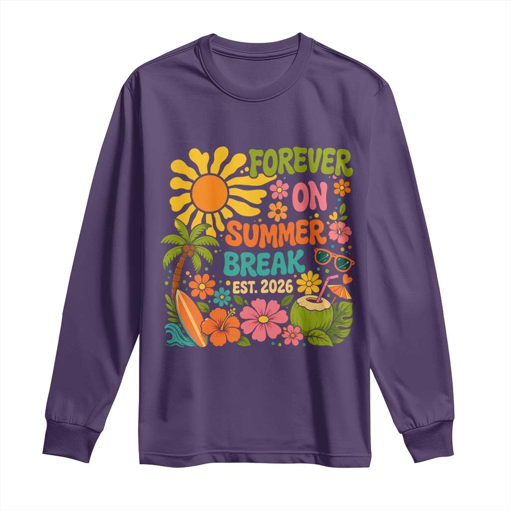 Retired Teacher Gift Long Sleeve Shirt Forever On Summer Break Retirement 2026 Vintage Flower Graphic TS10 Purple Print Your Wear