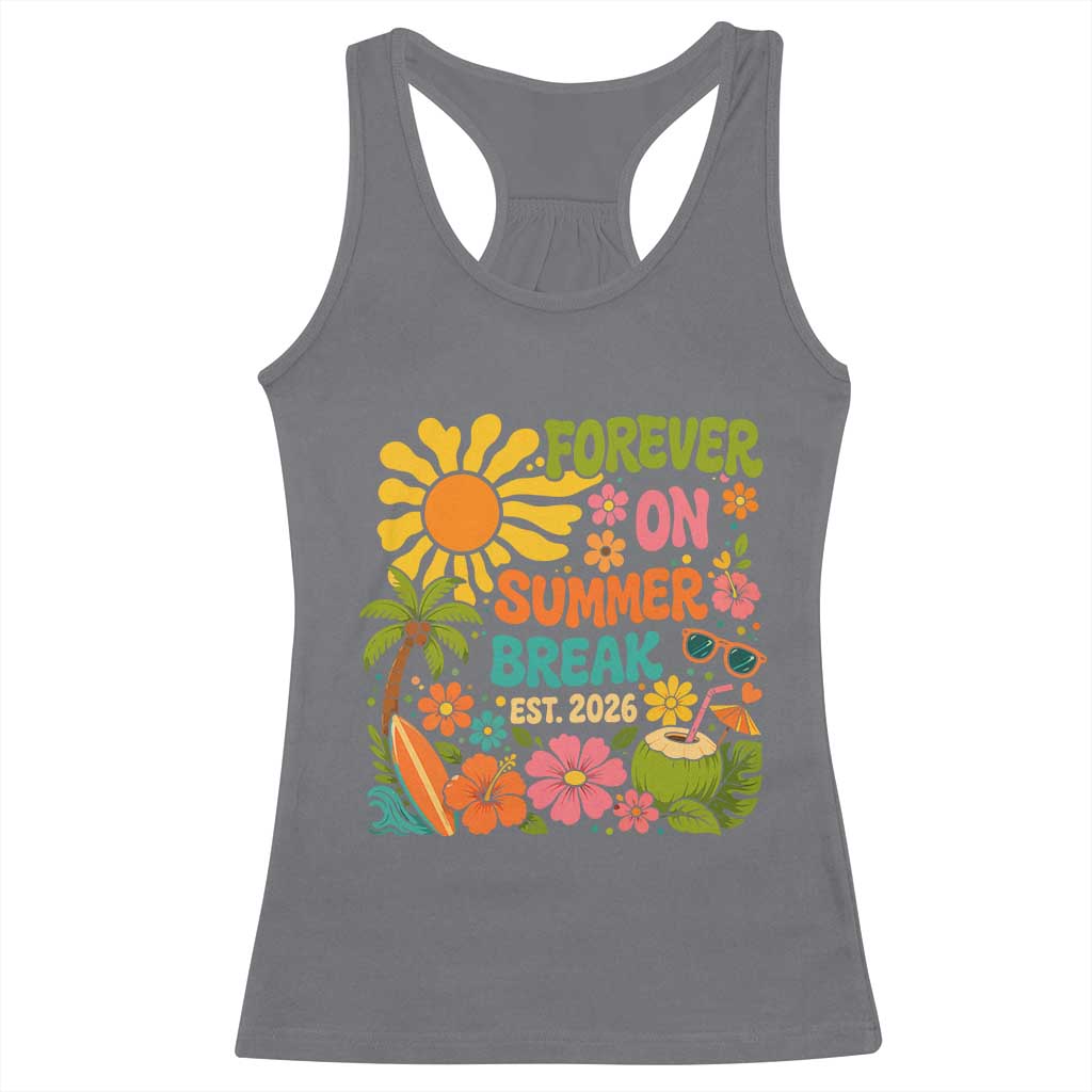 Retired Teacher Gift Racerback Tank Top Forever On Summer Break Retirement 2026 Vintage Flower Graphic TS10 Charcoal Print Your Wear