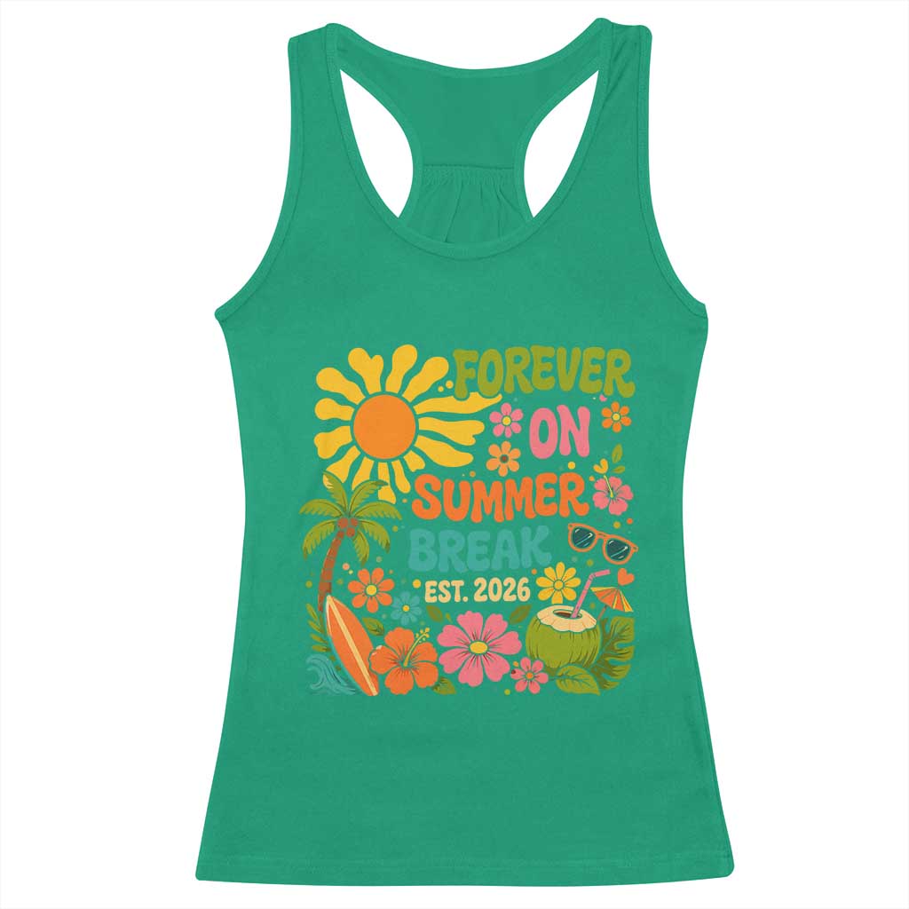 Retired Teacher Gift Racerback Tank Top Forever On Summer Break Retirement 2026 Vintage Flower Graphic TS10 Irish Green Print Your Wear