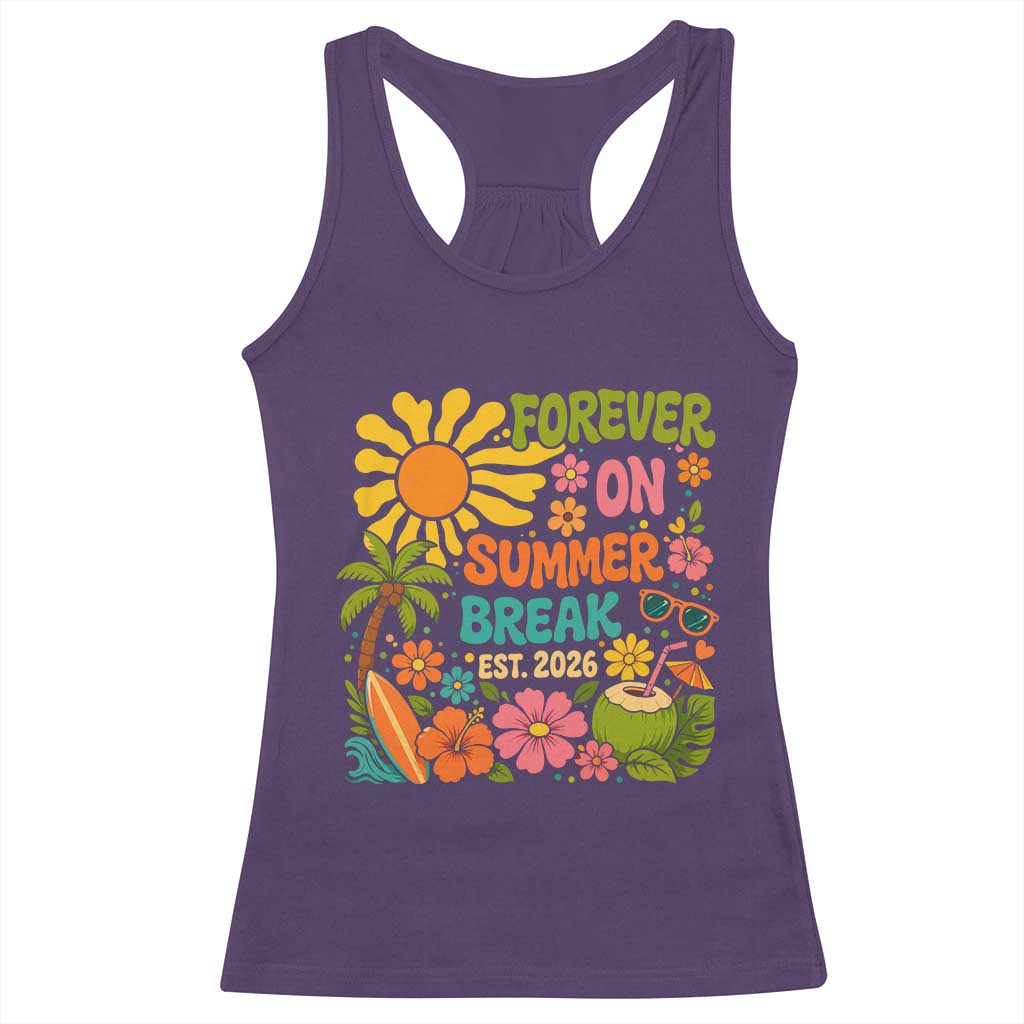 Retired Teacher Gift Racerback Tank Top Forever On Summer Break Retirement 2026 Vintage Flower Graphic TS10 Purple Print Your Wear