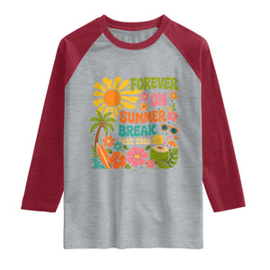 Retired Teacher Gift Raglan Shirt Forever On Summer Break Retirement 2026 Vintage Flower Graphic TS10 Heather Gray Heather Red Print Your Wear