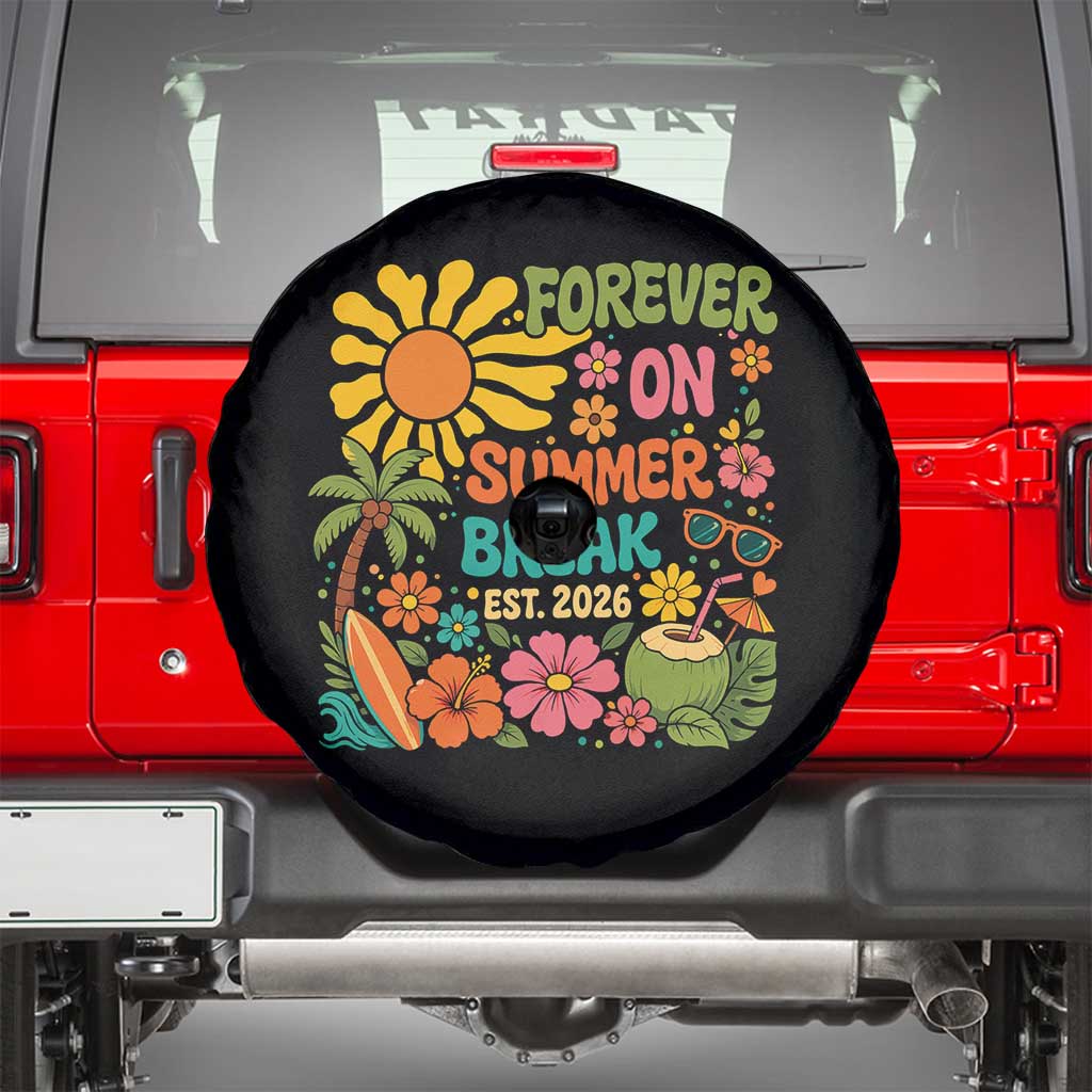 Retired Teacher Gift Spare Tire Cover Forever On Summer Break Retirement 2026 Vintage Flower Graphic TS10 Black Print Your Wear