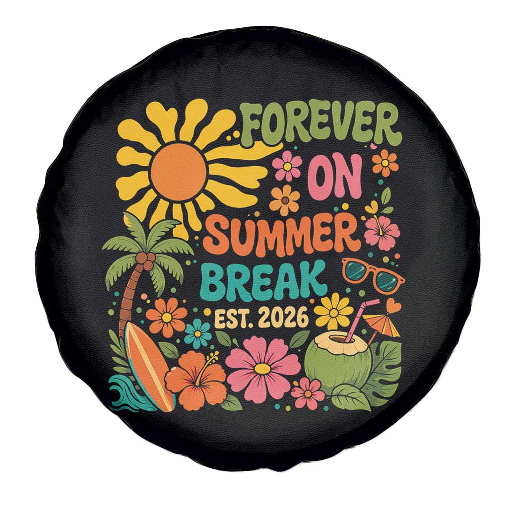 Retired Teacher Gift Spare Tire Cover Forever On Summer Break Retirement 2026 Vintage Flower Graphic TS10 Print Your Wear