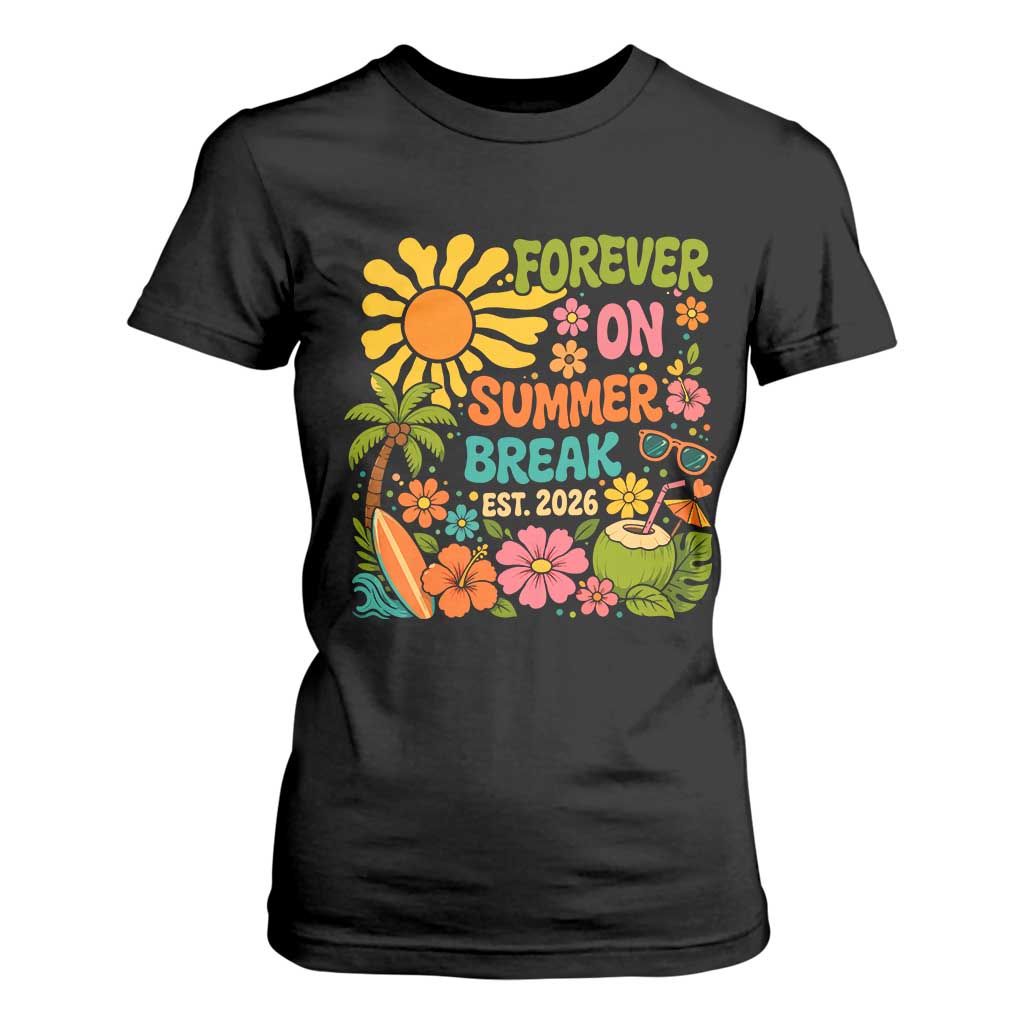 Retired Teacher Gift T Shirt For Women Forever On Summer Break Retirement 2026 Vintage Flower Graphic TS10 Black Print Your Wear