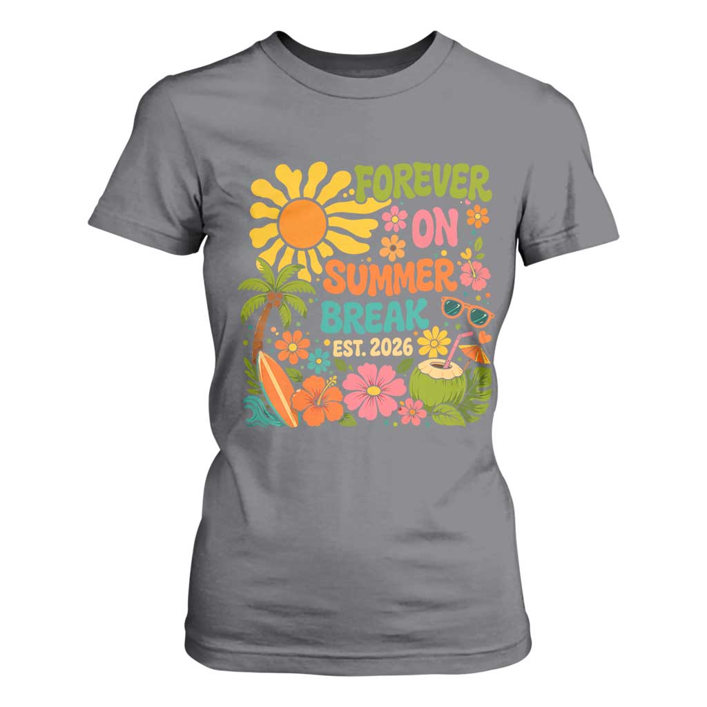 Retired Teacher Gift T Shirt For Women Forever On Summer Break Retirement 2026 Vintage Flower Graphic TS10 Charcoal Print Your Wear