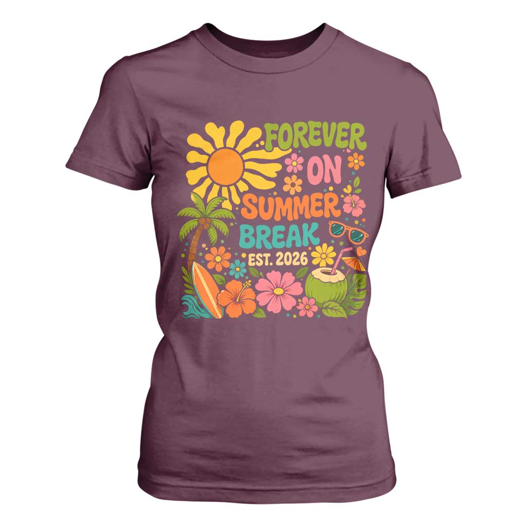 Retired Teacher Gift T Shirt For Women Forever On Summer Break Retirement 2026 Vintage Flower Graphic TS10 Maroon Print Your Wear