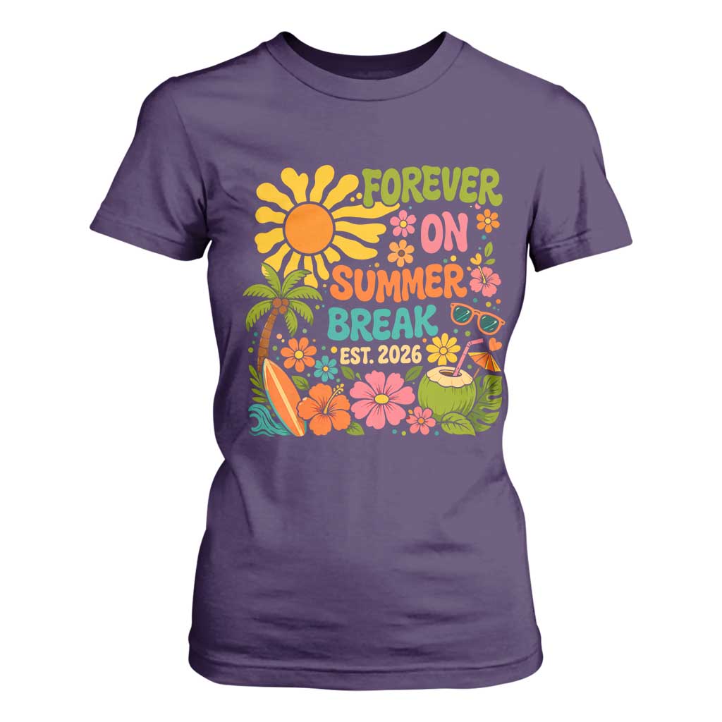 Retired Teacher Gift T Shirt For Women Forever On Summer Break Retirement 2026 Vintage Flower Graphic TS10 Purple Print Your Wear