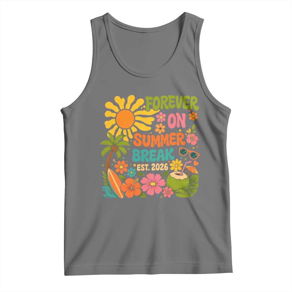 Retired Teacher Gift Tank Top Forever On Summer Break Retirement 2026 Vintage Flower Graphic TS10 Black Heather Print Your Wear