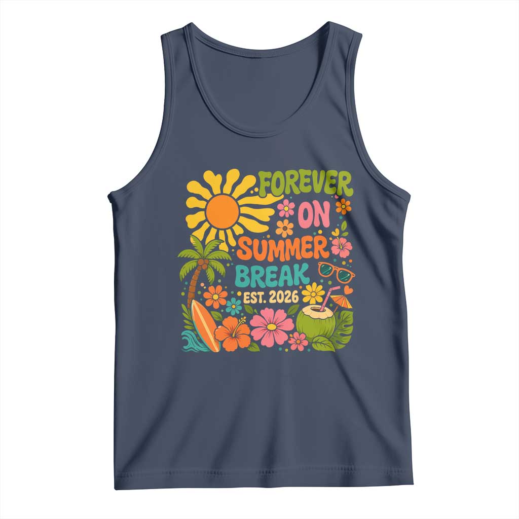 Retired Teacher Gift Tank Top Forever On Summer Break Retirement 2026 Vintage Flower Graphic TS10 Navy Print Your Wear