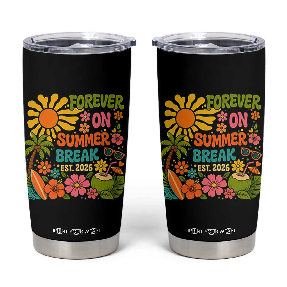 Retired Teacher Gift Tumbler Cup Forever On Summer Break Retirement 2026 Vintage Flower Graphic TS10 Black Print Your Wear
