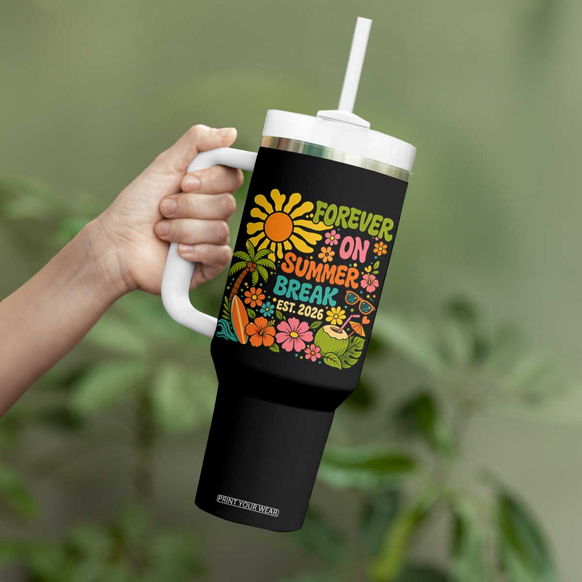 Retired Teacher Gift Tumbler With Handle Forever On Summer Break Retirement 2026 Vintage Flower Graphic TS10 Print Your Wear