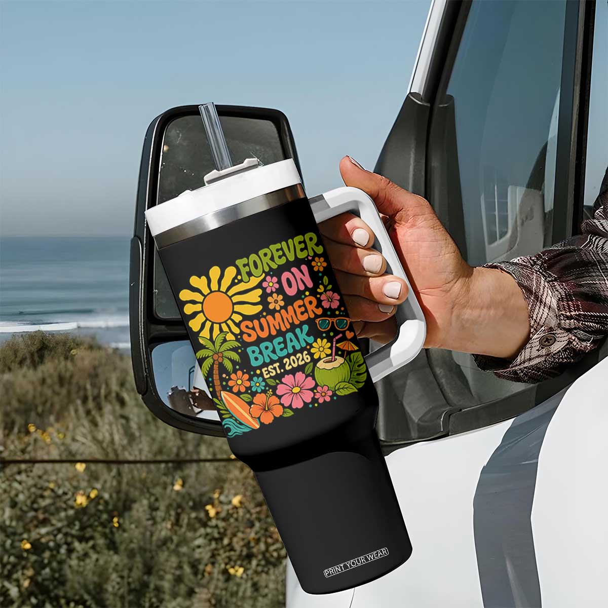 Retired Teacher Gift Tumbler With Handle Forever On Summer Break Retirement 2026 Vintage Flower Graphic TS10 Print Your Wear