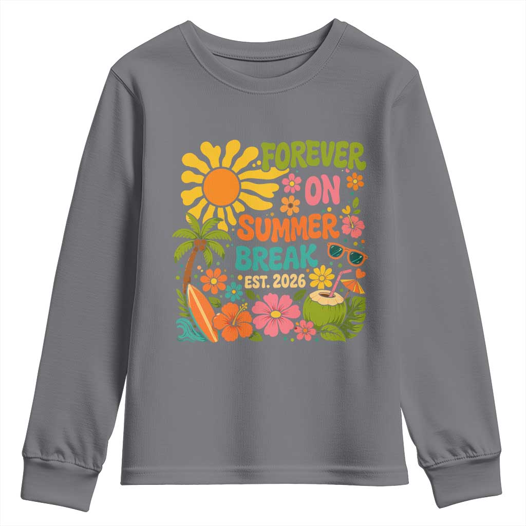 Retired Teacher Gift Youth Sweatshirt Forever On Summer Break Retirement 2026 Vintage Flower Graphic TS10 Charcoal Print Your Wear