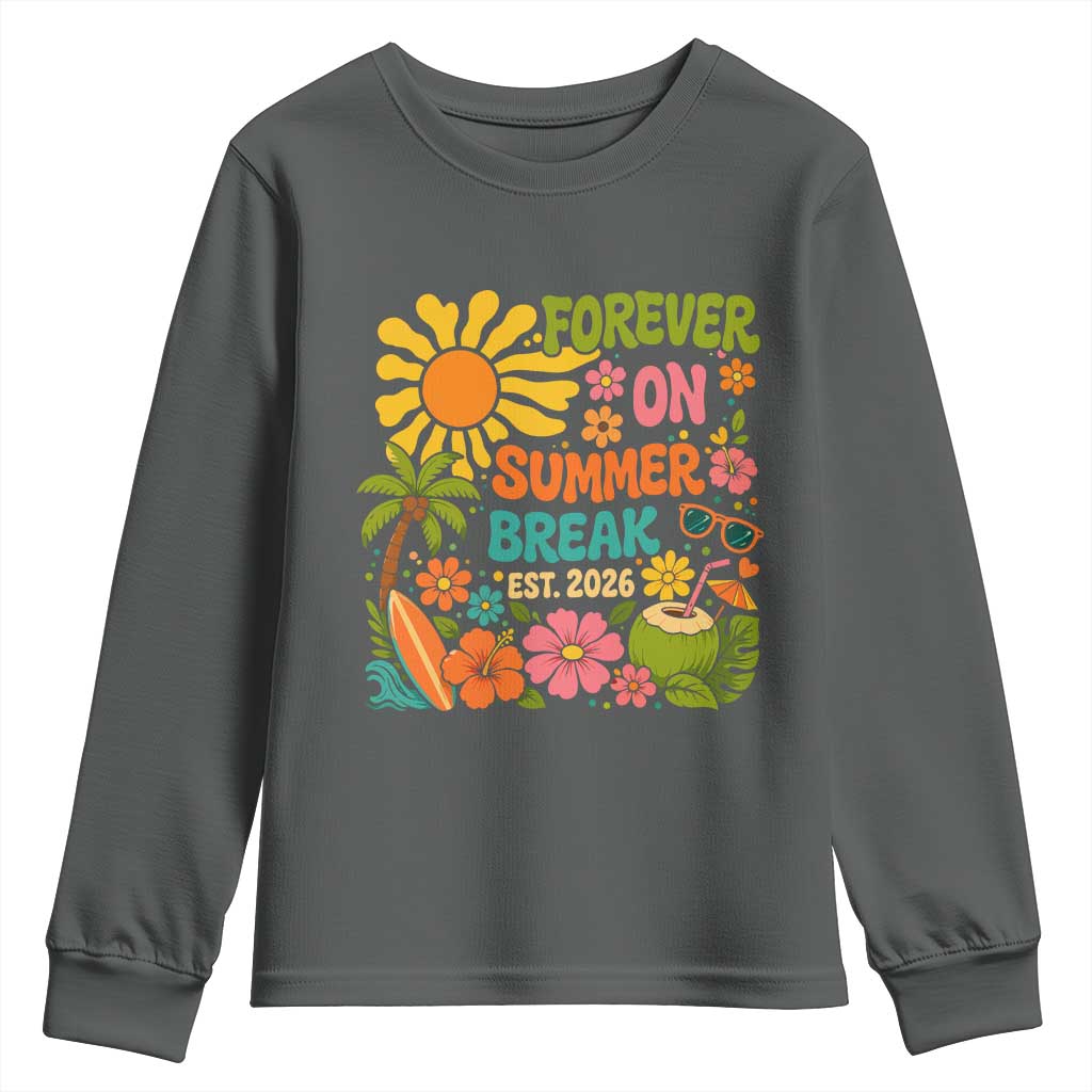 Retired Teacher Gift Youth Sweatshirt Forever On Summer Break Retirement 2026 Vintage Flower Graphic TS10 Dark Heather Print Your Wear