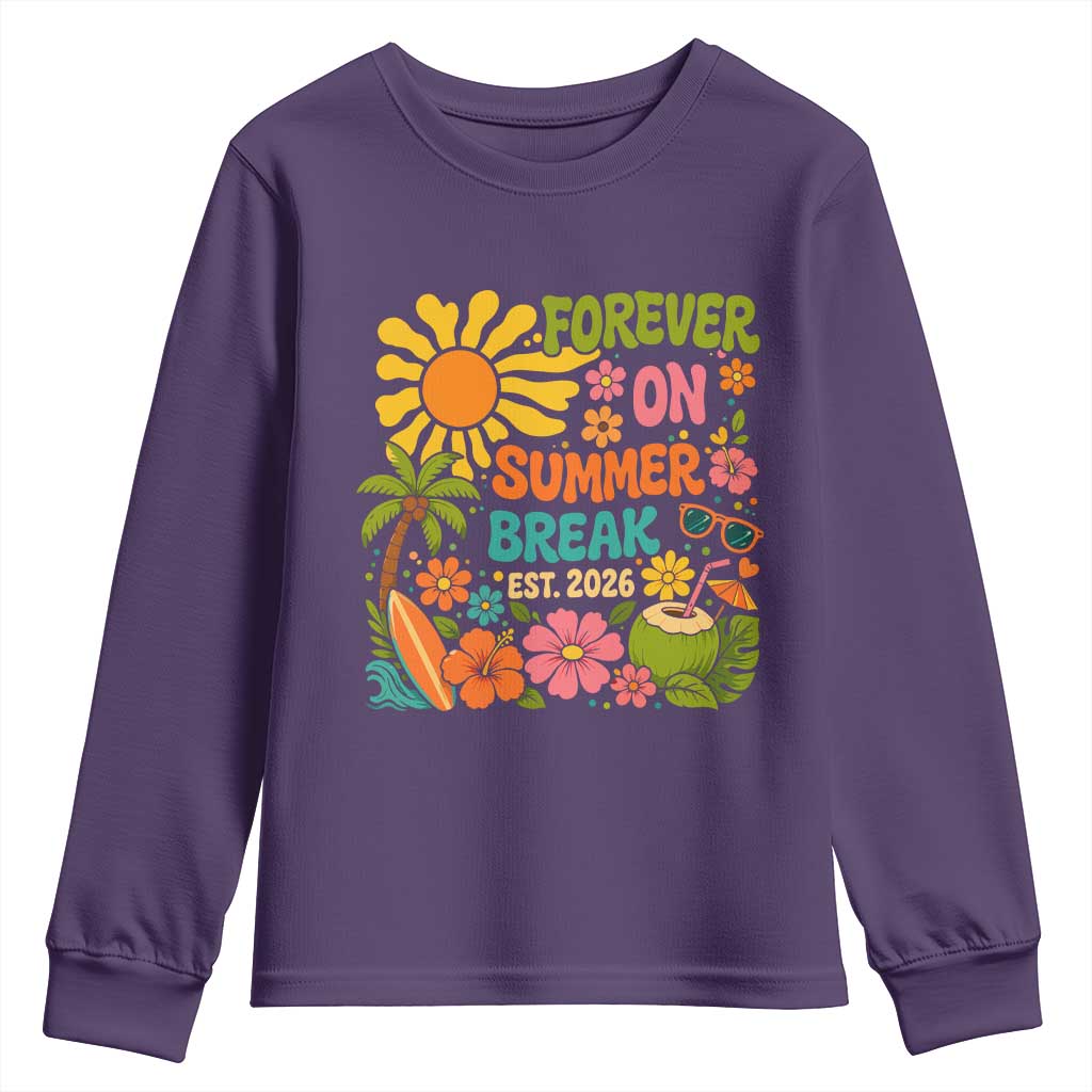 Retired Teacher Gift Youth Sweatshirt Forever On Summer Break Retirement 2026 Vintage Flower Graphic TS10 Purple Print Your Wear