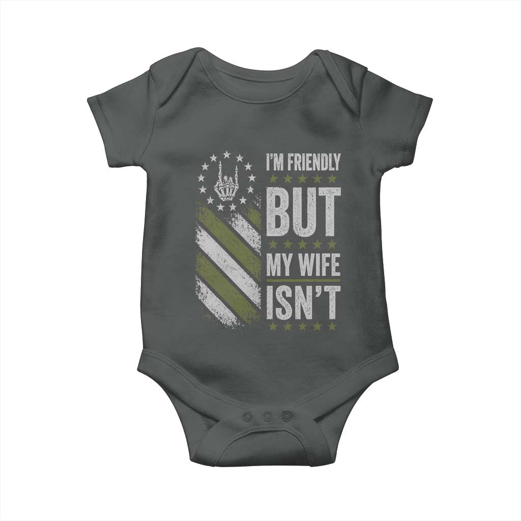Im Friendly But My Wife Isnt Funny Husband Baby Onesie Vintage American Flag