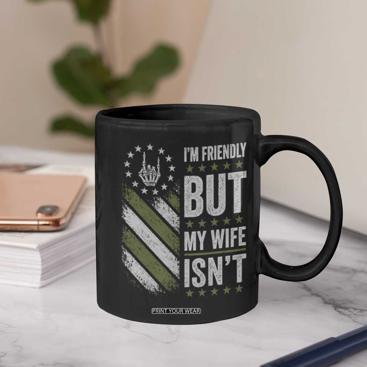 Im Friendly But My Wife Isnt Funny Husband Coffee Mug Vintage American Flag