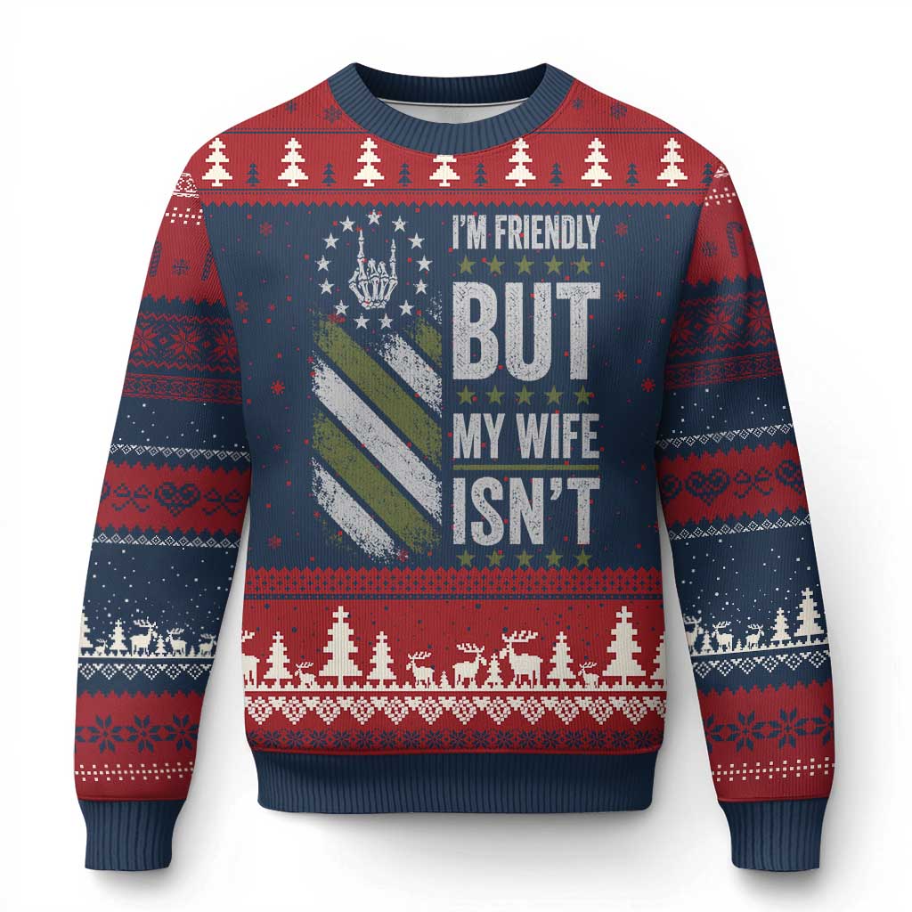 Im Friendly But My Wife Isnt Funny Husband Ugly Christmas Sweater Vintage American Flag
