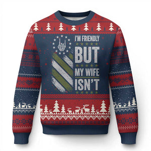 Im Friendly But My Wife Isnt Funny Husband Ugly Christmas Sweater Vintage American Flag