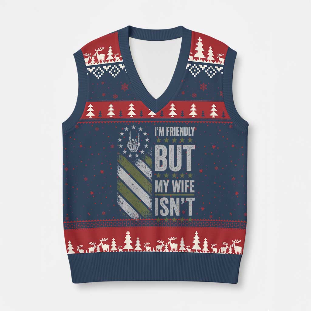 Im Friendly But My Wife Isnt Funny Husband V-Neck Knit Sweater Vest Vintage American Flag