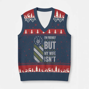 Im Friendly But My Wife Isnt Funny Husband V-Neck Knit Sweater Vest Vintage American Flag