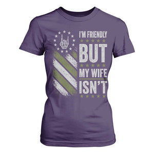 Im Friendly But My Wife Isnt Funny Husband T Shirt For Women Vintage American Flag