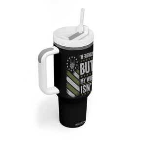 Im Friendly But My Wife Isnt Funny Husband Tumbler With Handle Vintage American Flag
