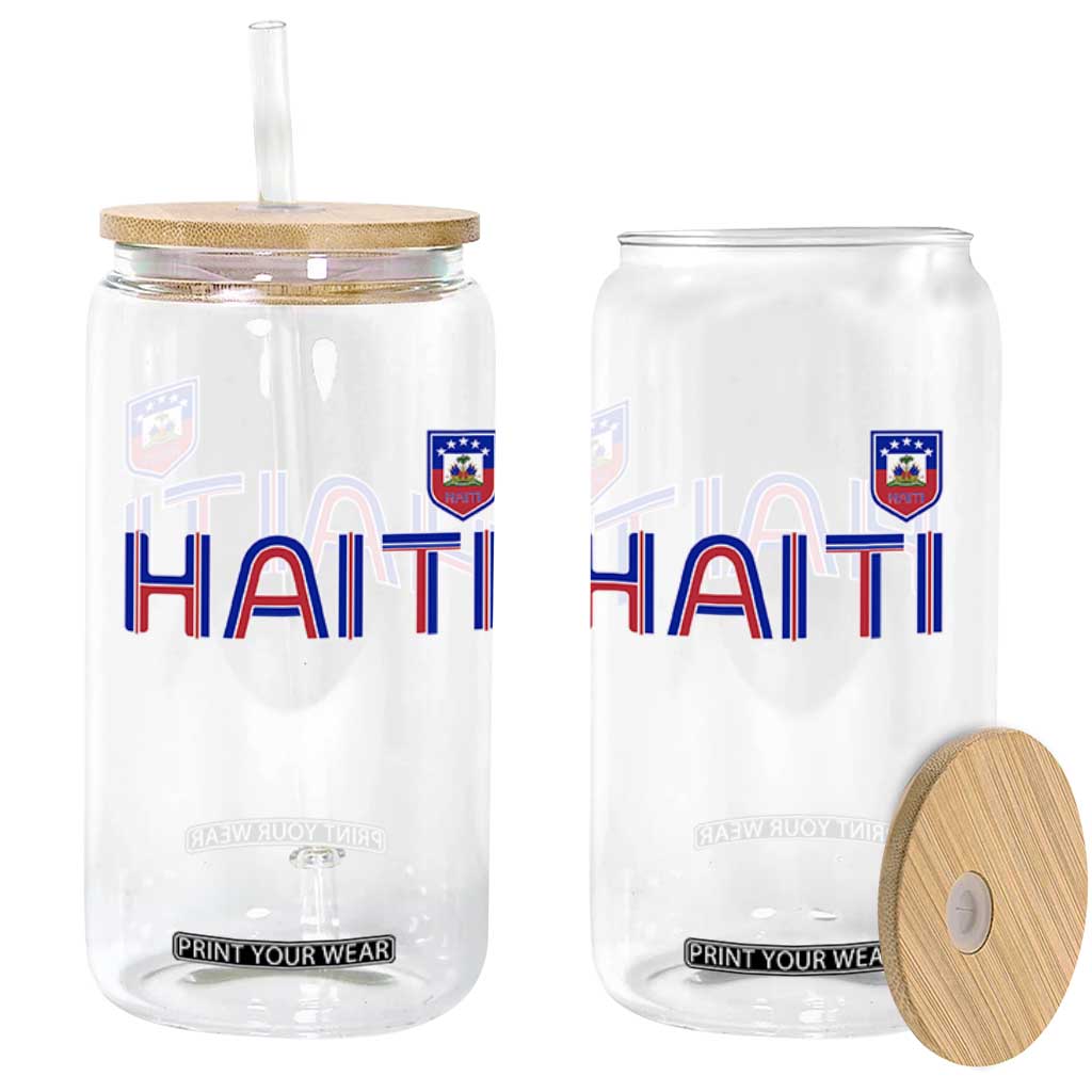 Haiti Flag Crest Glass Can Haitian Pride National Heritage Patriotic Graphic
