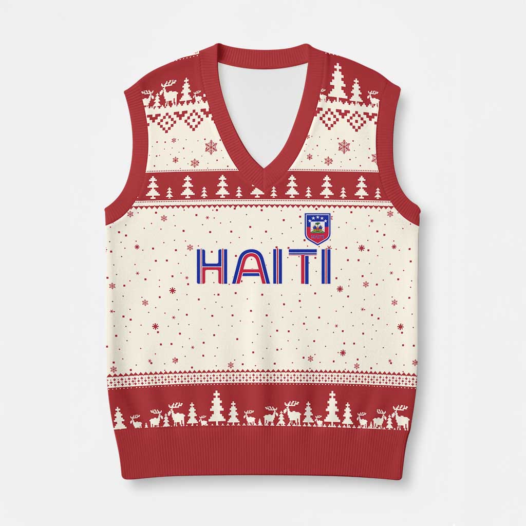 Haiti Flag Crest V-Neck Knit Sweater Vest Haitian Pride National Heritage Patriotic Graphic