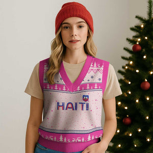 Haiti Flag Crest V-Neck Knit Sweater Vest Haitian Pride National Heritage Patriotic Graphic