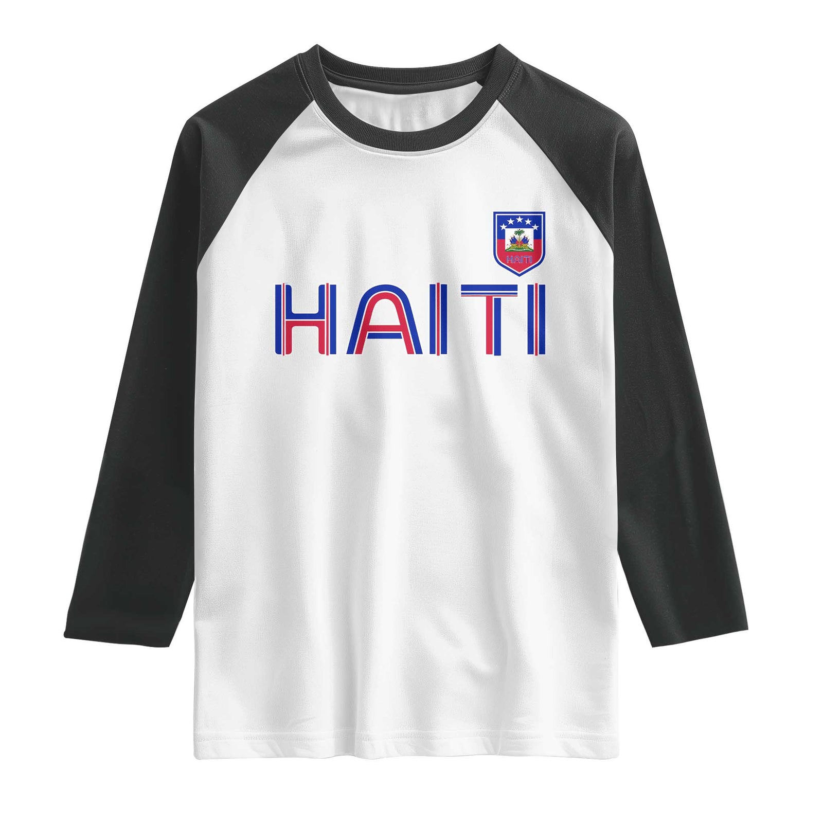 Haiti Flag Crest Raglan Shirt Haitian Pride National Heritage Patriotic Graphic TS10 White Black Print Your Wear