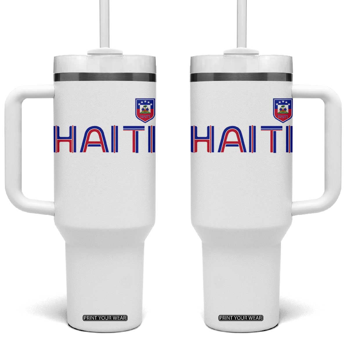 Haiti Flag Crest Tumbler With Handle Haitian Pride National Heritage Patriotic Graphic