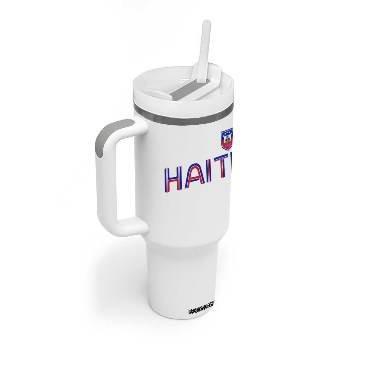 Haiti Flag Crest Tumbler With Handle Haitian Pride National Heritage Patriotic Graphic