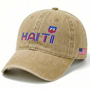 Haiti Flag Crest Washed Cotton Baseball Cap Haitian Pride National Heritage Patriotic Graphic