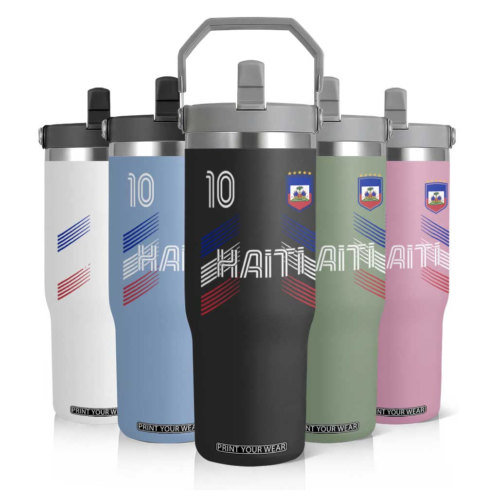 Haiti Soccer Flip Straw Tumbler Haitian Football Fan Pride National Team Support Graphic