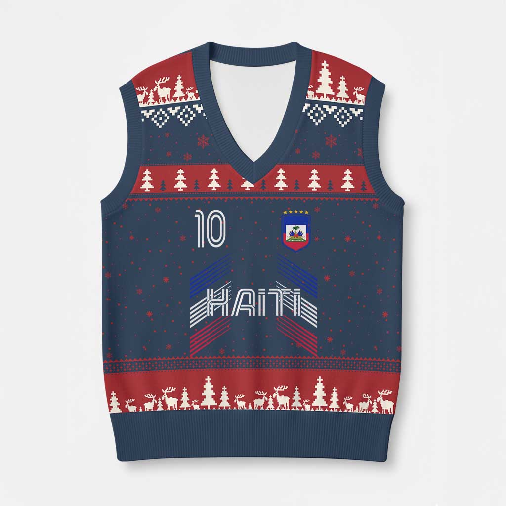 Haiti Soccer V-Neck Knit Sweater Vest Haitian Football Fan Pride National Team Support Graphic