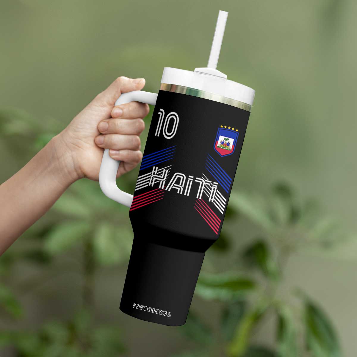 Haiti Soccer Tumbler With Handle Haitian Football Fan Pride National Team Support Graphic