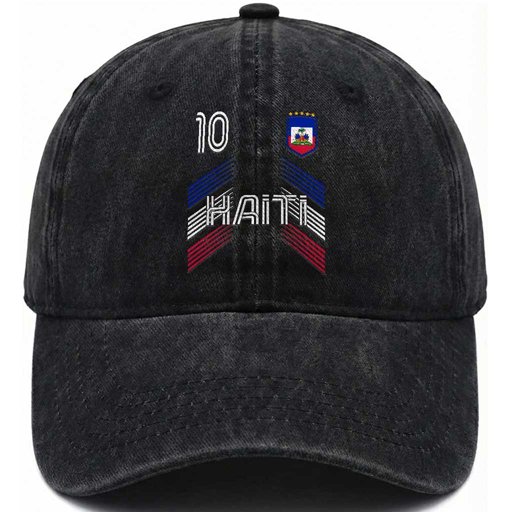 Haiti Soccer Washed Cotton Baseball Cap Haitian Football Fan Pride National Team Support Graphic