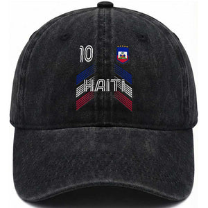 Haiti Soccer Washed Cotton Baseball Cap Haitian Football Fan Pride National Team Support Graphic