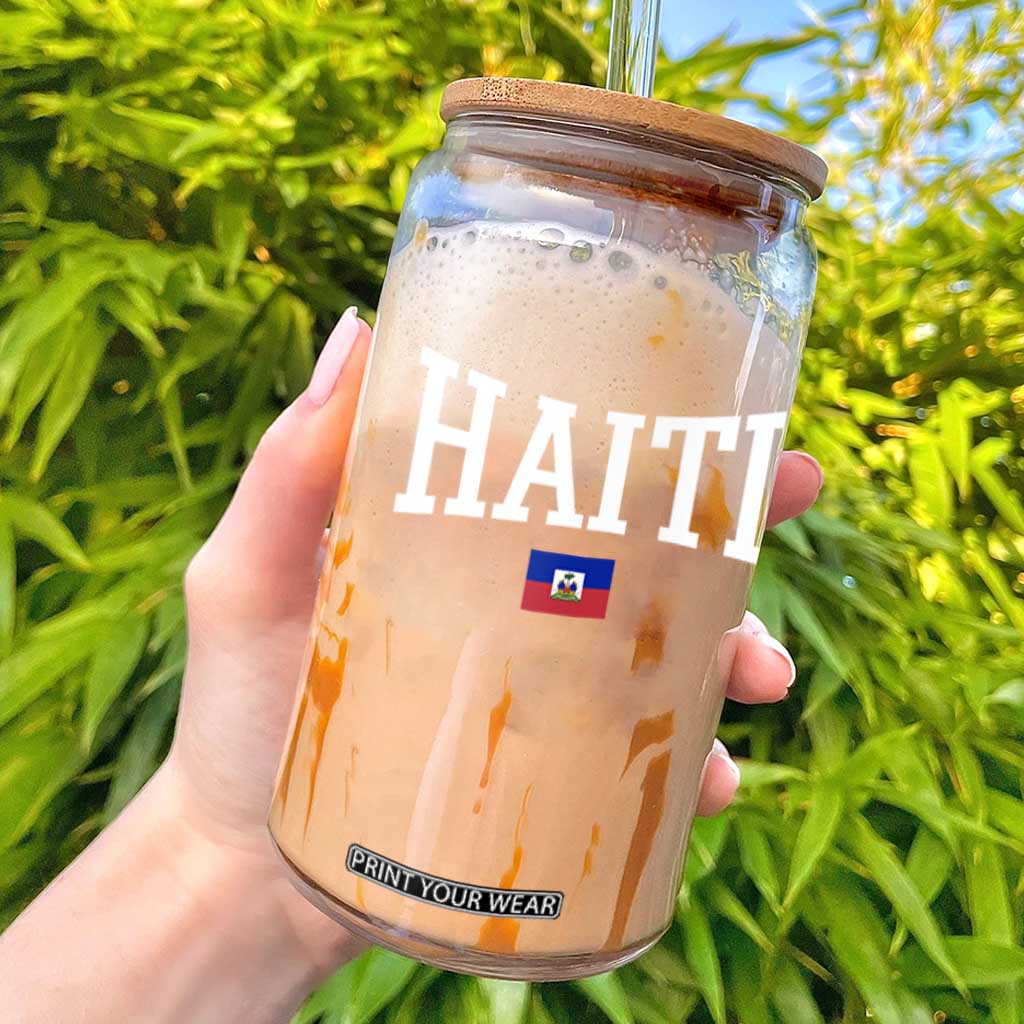 Haiti Haitian Flag Caribbean Souvenir Glass Can Vintage Varsity Sports