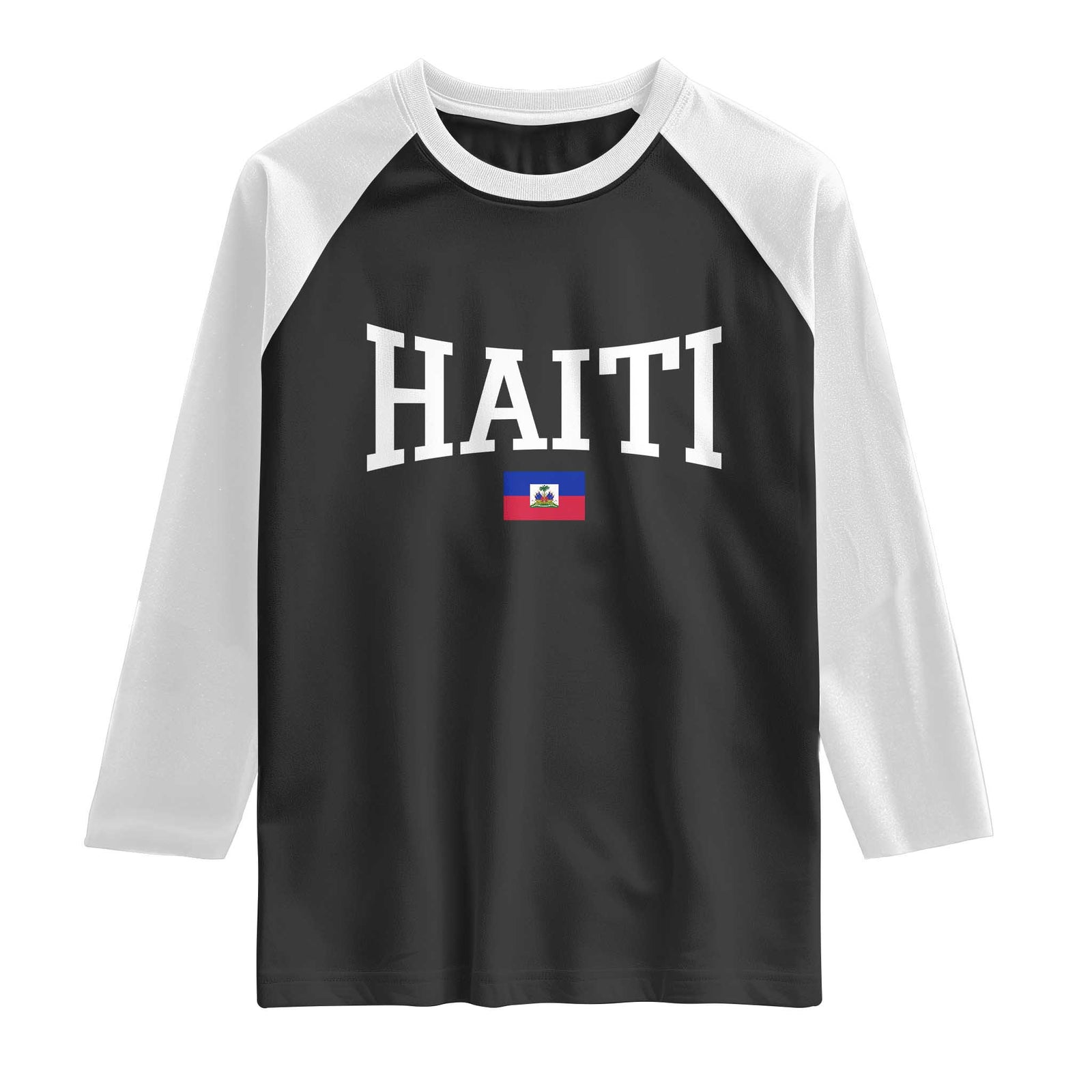 Haiti Haitian Flag Caribbean Souvenir Raglan Shirt Vintage Varsity Sports TS10 Black White Print Your Wear