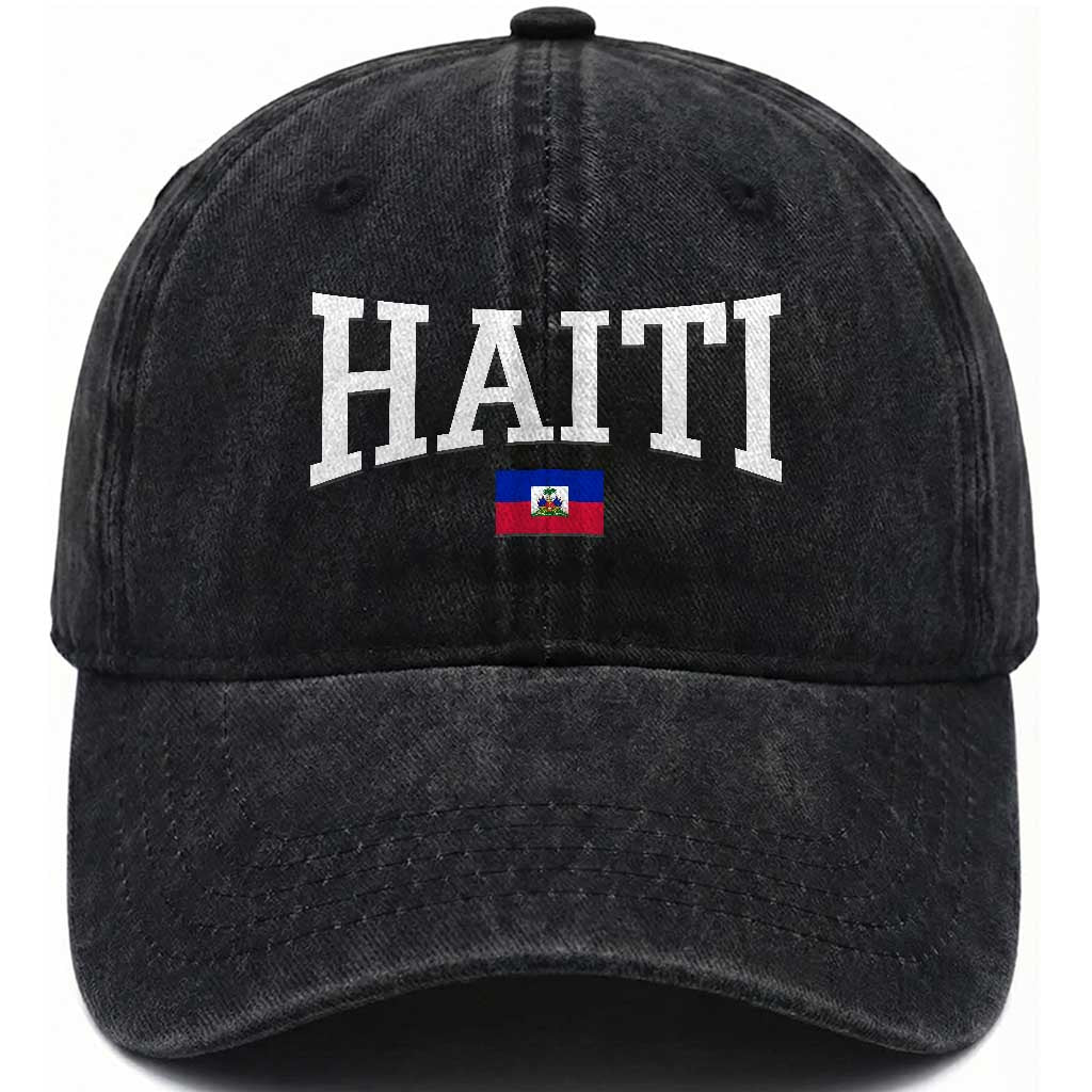 Haiti Haitian Flag Caribbean Souvenir Washed Cotton Baseball Cap Vintage Varsity Sports