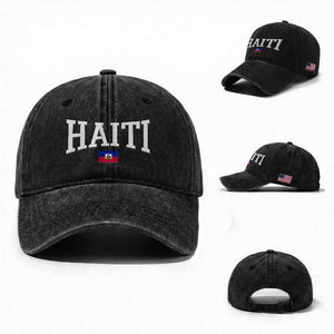Haiti Haitian Flag Caribbean Souvenir Washed Cotton Baseball Cap Vintage Varsity Sports