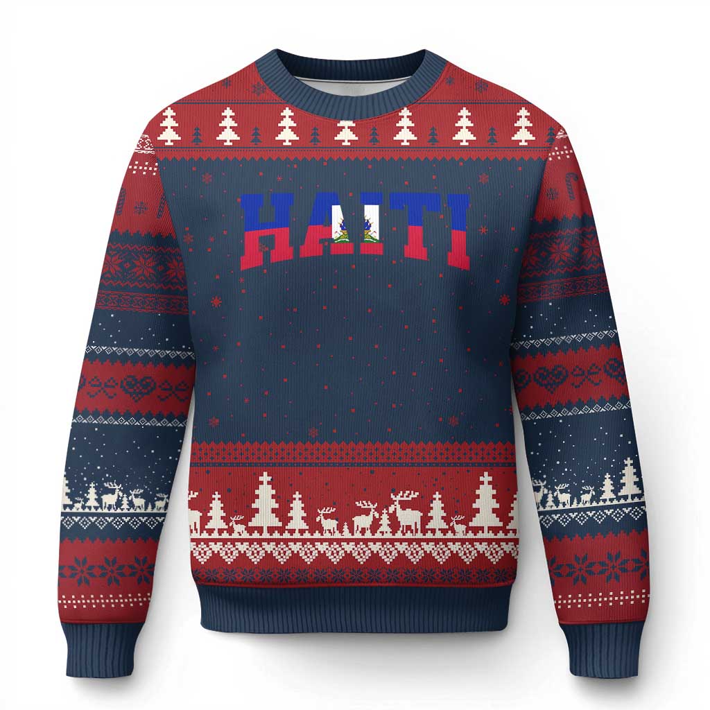 Vintage Haiti Ugly Christmas Sweater Varsity Haitian Flag Classic Haitian Pride College Style TS10 Navy Red Print Your Wear