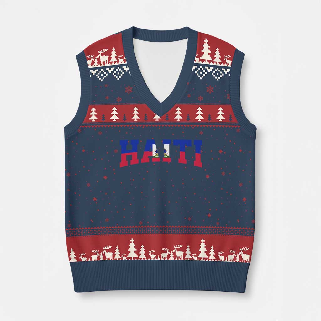 Vintage Haiti V-Neck Knit Sweater Vest Varsity Haitian Flag Classic Haitian Pride College Style