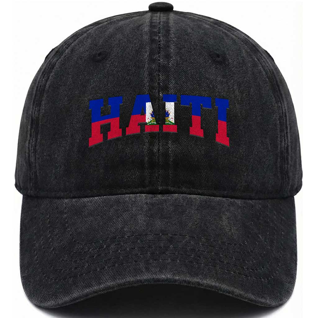 Vintage Haiti Washed Cotton Baseball Cap Varsity Haitian Flag Classic Haitian Pride College Style