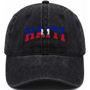 Vintage Haiti Washed Cotton Baseball Cap Varsity Haitian Flag Classic Haitian Pride College Style