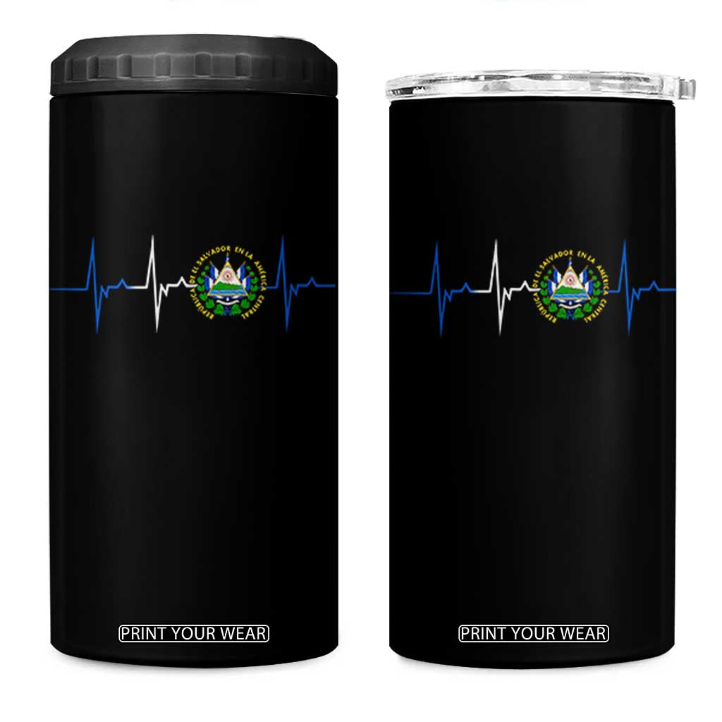 El Salvador 4 in 1 Can Cooler Tumbler Vintage Salvadoran Flag Heartbeat Independence Day TS10 One Size: 16 oz Black Print Your Wear