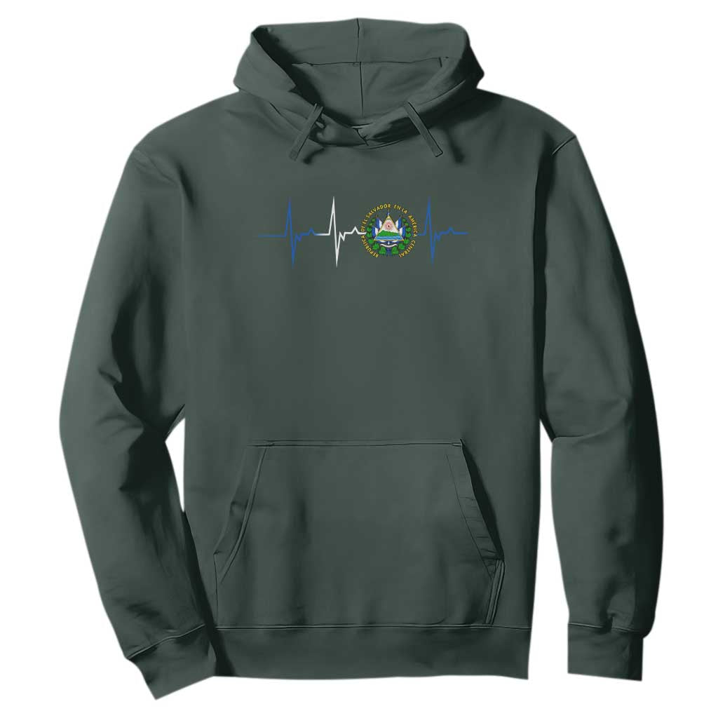 El Salvador Hoodie Vintage Salvadoran Flag Heartbeat Independence Day TS10 Dark Forest Green Print Your Wear