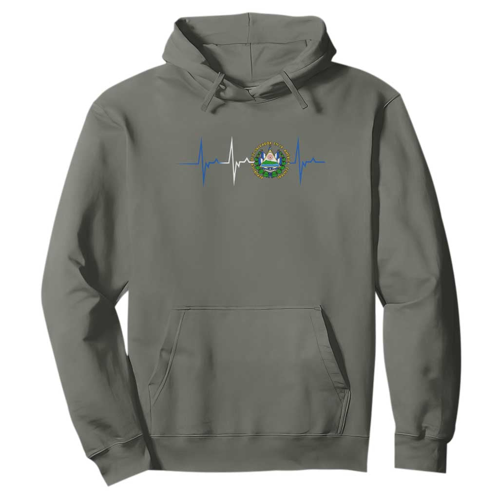 El Salvador Hoodie Vintage Salvadoran Flag Heartbeat Independence Day TS10 Military Green Print Your Wear